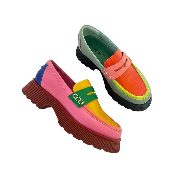 Charlotte Stone Shoes - Charlotte Stone Adam Solimar Mismatched Colorblock Lug Sole Penny Loafer Size 7